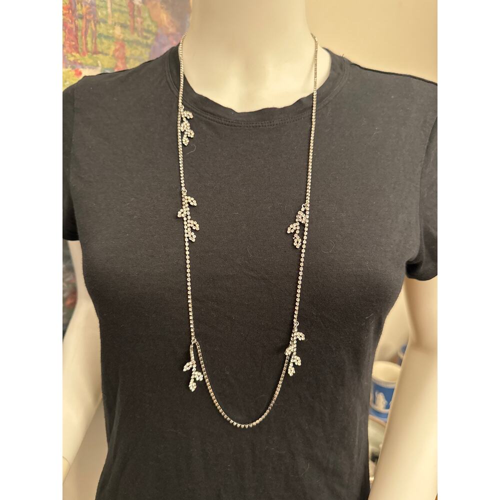 Banana Republic Retro Flapper Deco Fairy Silver Rhinestone Necklace